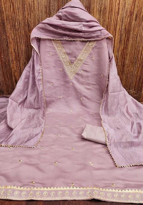 Purple Embroidered Poly Blend Kurta Set