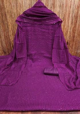 Purple Embellished Poly Blend Kurta Set