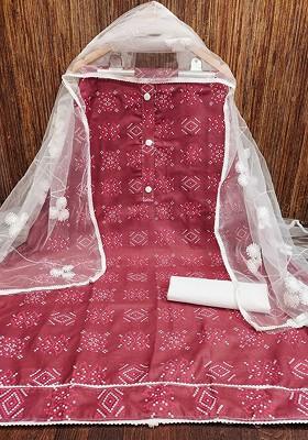 Maroon Printed Poly Blend Kurta Set