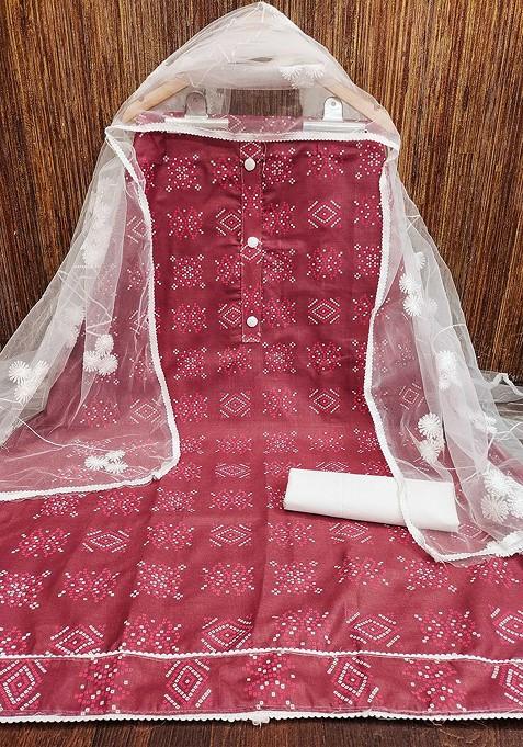 Maroon Printed Poly Blend Kurta Set