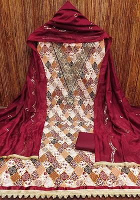 White Printed Poly Blend Kurta Set