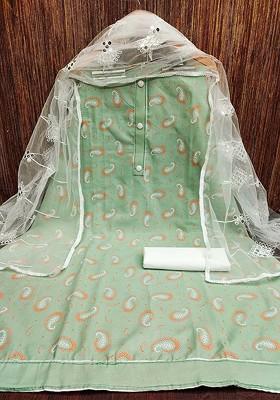 Green Printed Poly Blend Kurta Set