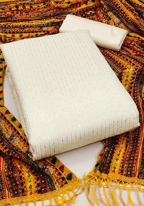 Off White Embellished Poly Blend Kurta Set