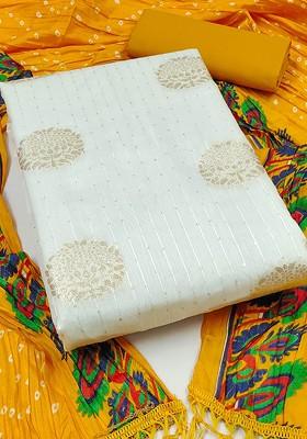 White Woven Poly Blend Kurta Set