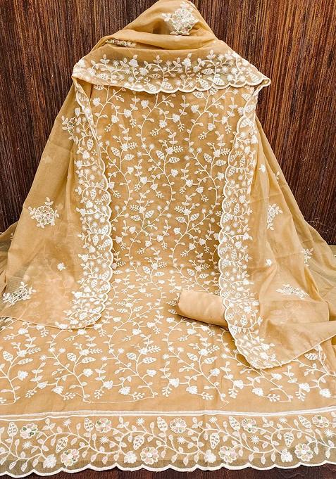 Beige Embroidered Poly Blend Kurta Set
