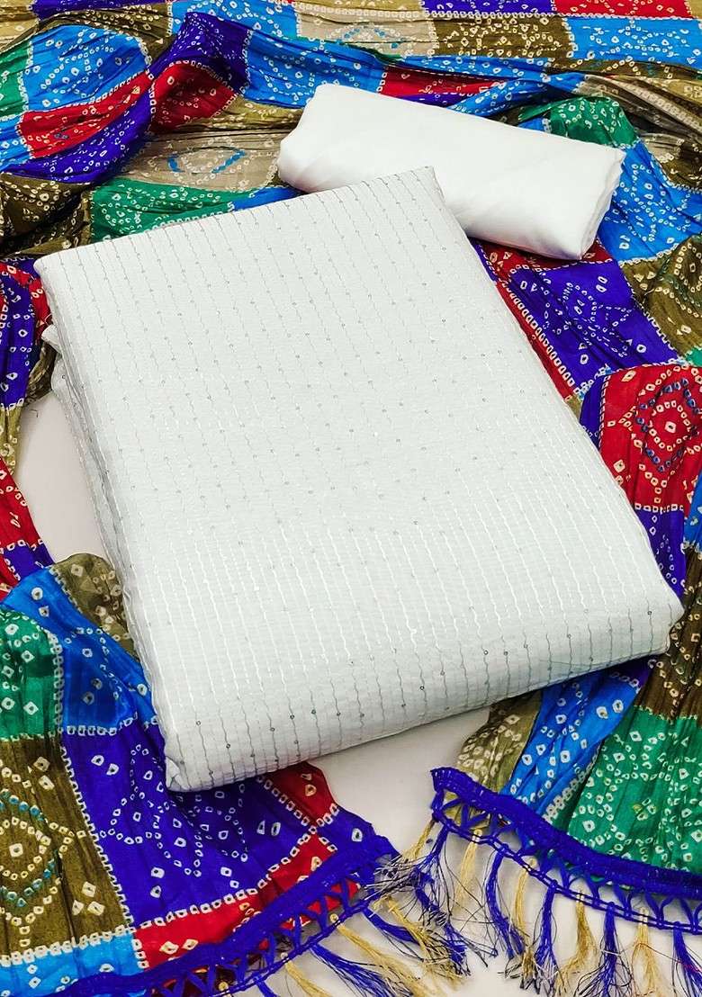 Off White Sequin Work Poly Punjabi Suit - Indya
