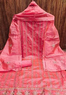 Pink Embellished Poly Blend Kurta Set