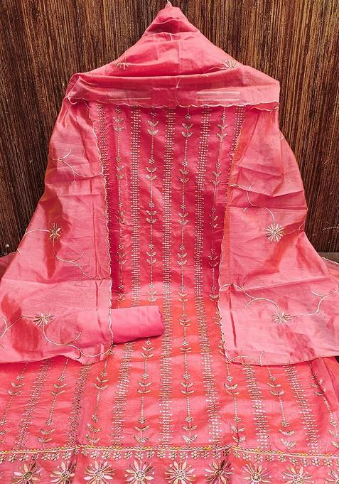 Pink Embellished Poly Blend Kurta Set