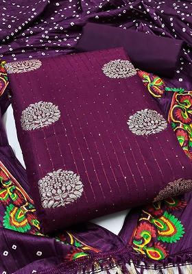 Purple Woven Poly Blend Kurta Set