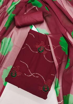 Maroon Embellished Poly Blend Kurta Set
