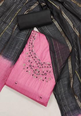 Pink Embroidered Poly Blend Kurta Set