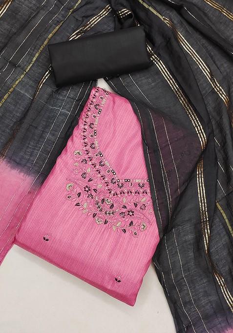Pink Embroidered Poly Blend Kurta Set