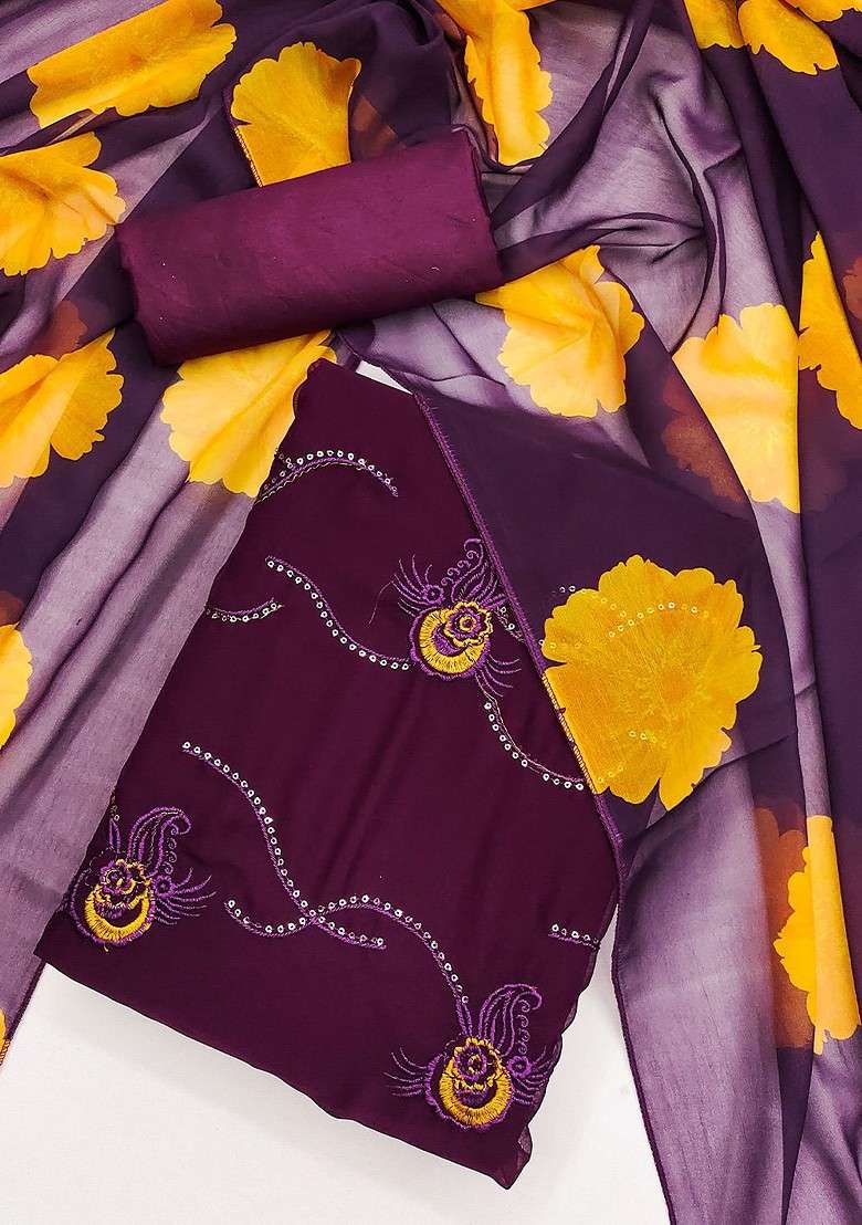 Purple Embroidered Blended Straight Kurta Set - Indya