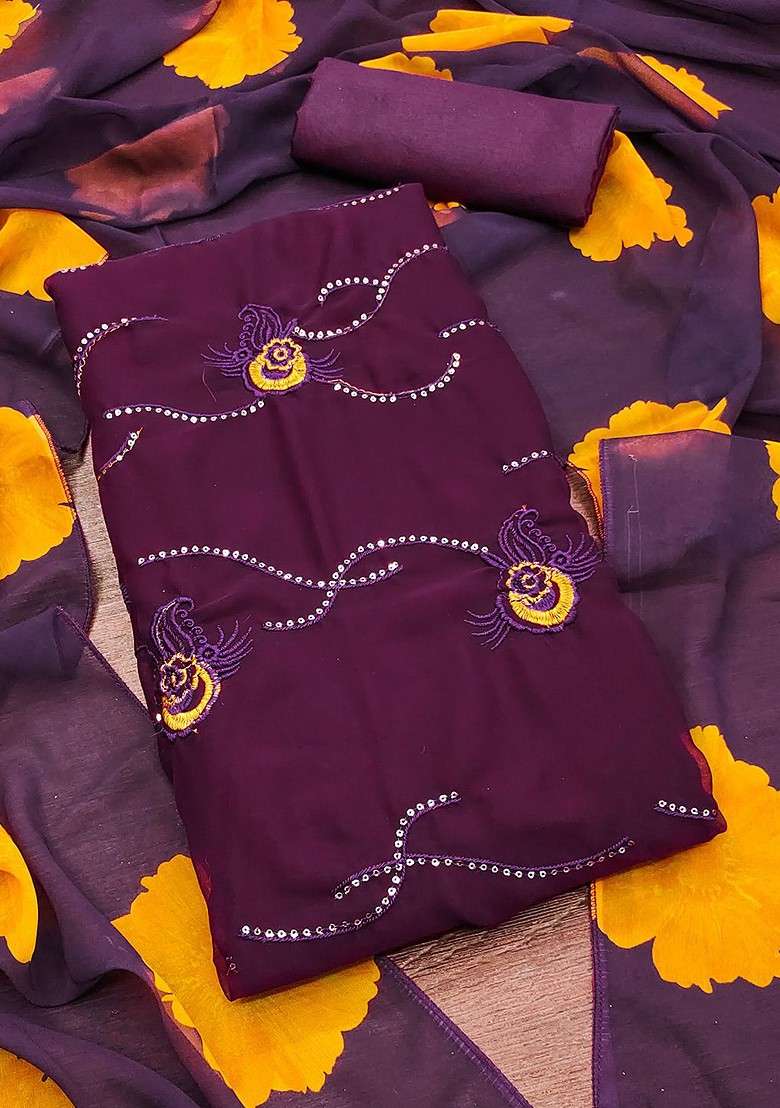 Purple Embroidered Blended Straight Kurta Set - Indya