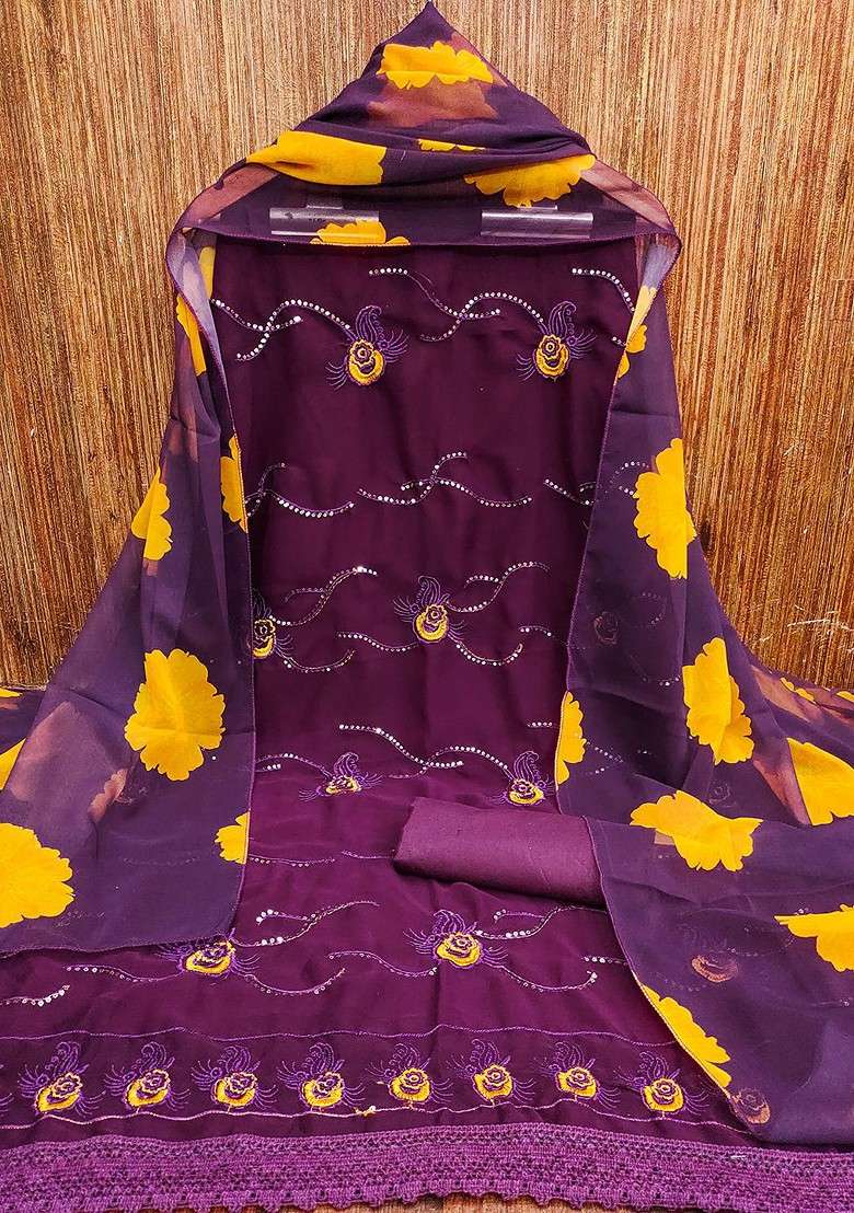 Purple Embroidered Blended Straight Kurta Set - Indya