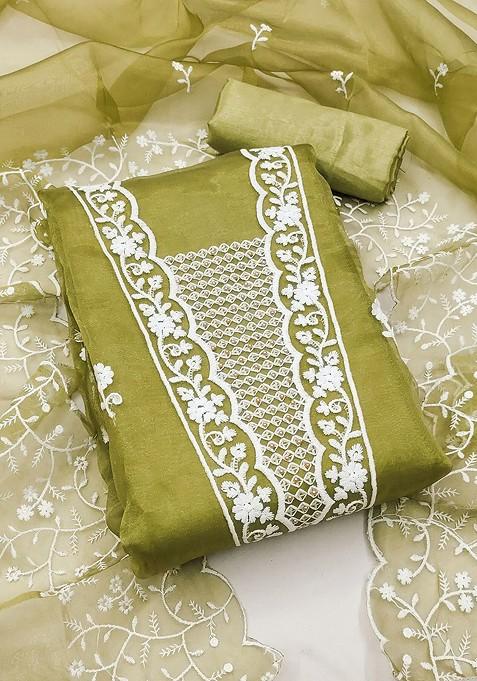 Lime Green Embroidered Poly Straight Kurta Set