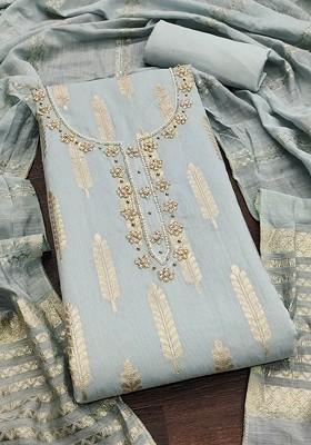 Grey Woven Poly Blend Kurta Set