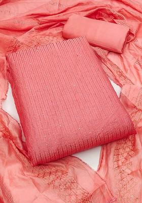 Peach Embellished Poly Blend Kurta Set