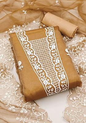 Beige Embroidered Poly Blend Kurta Set