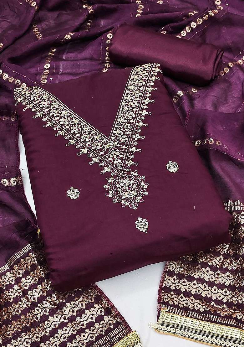 Purple Embroidered Blended Straight Kurta Set - Indya