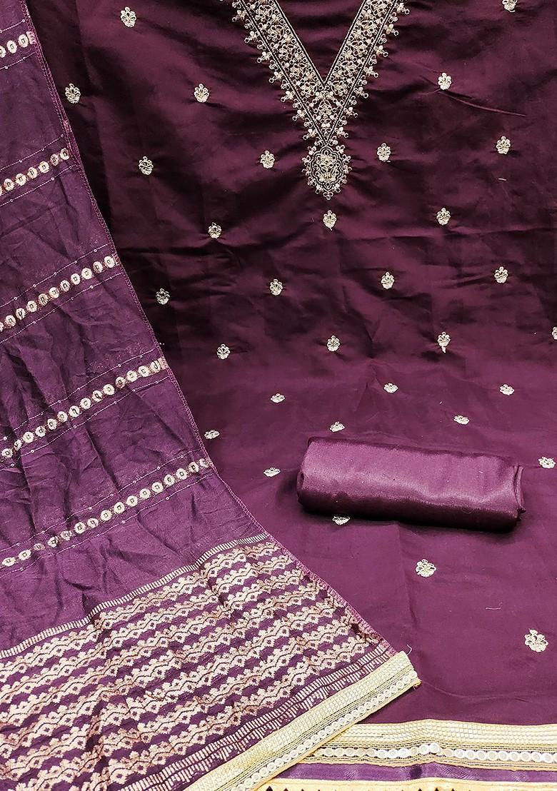 Purple Embroidered Poly Blend Kurta Set
