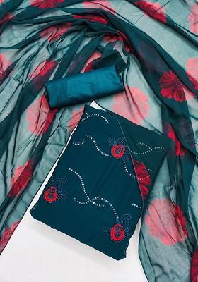 Blue Embroidered Poly Blend Kurta Set