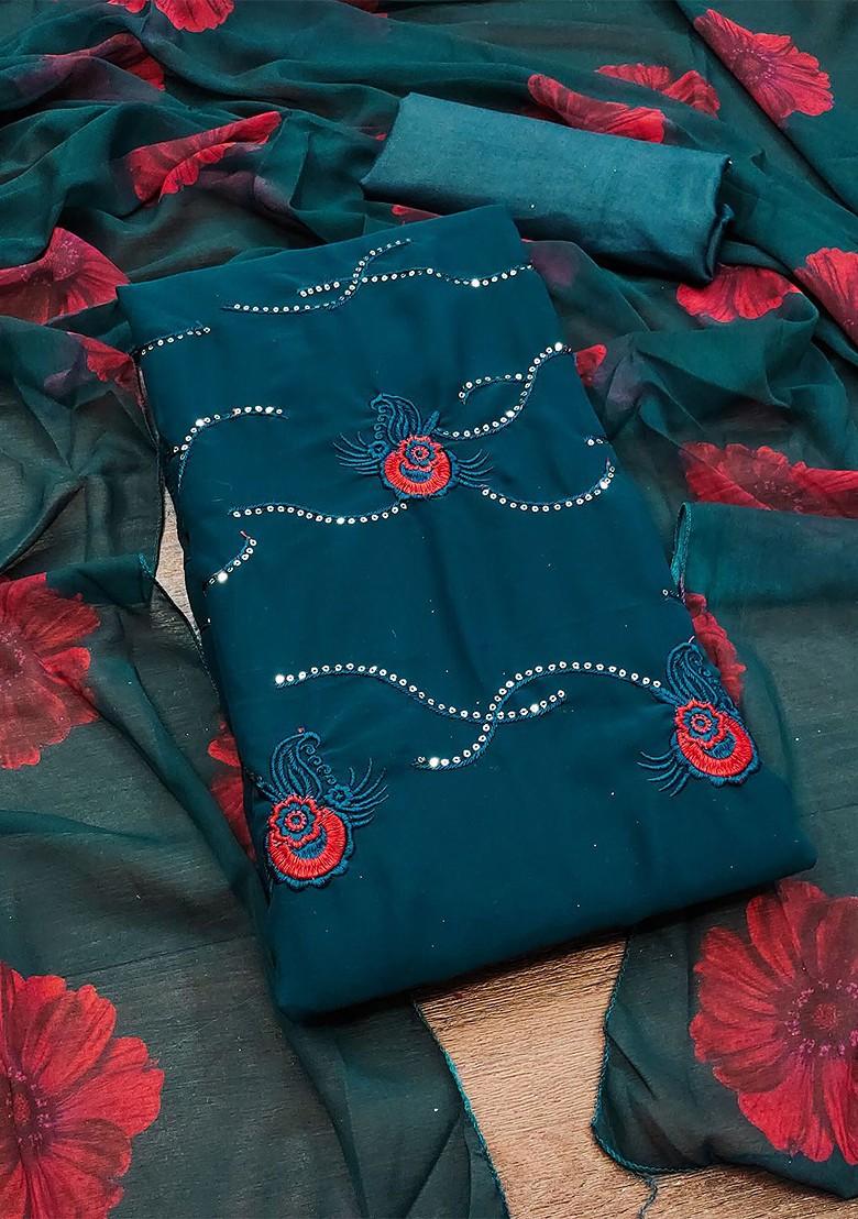 Blue Embroidered Poly Blend Kurta Set - Indya