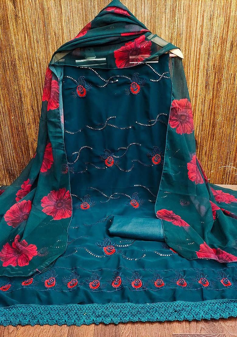 Blue Embroidered Poly Blend Kurta Set - Indya