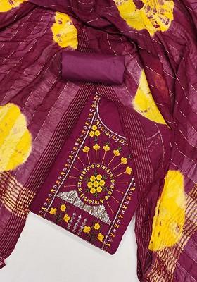 Magenta Embellished Poly Blend Kurta Set