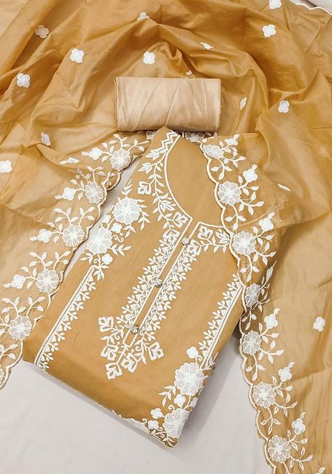 Beige Embroidered Poly Blend Kurta Set