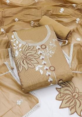 Beige Embroidered Poly Blend Kurta Set