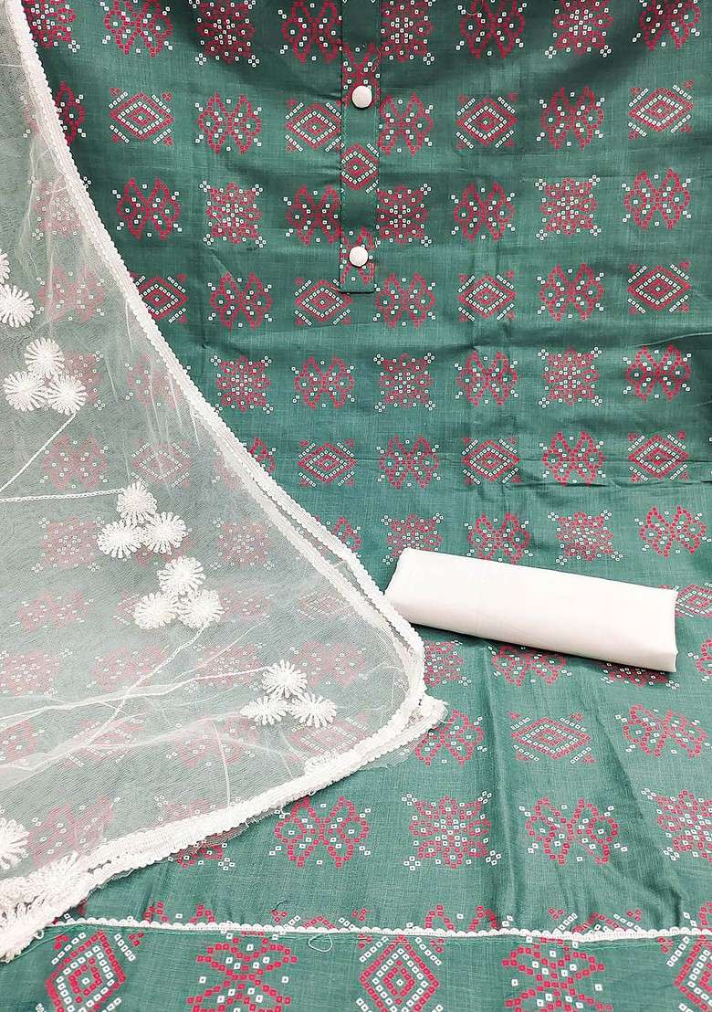 Green Printed Blended Straight Kurta Set - Indya
