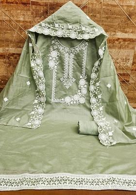 Lime Green Embroidered Poly Blend Kurta Set