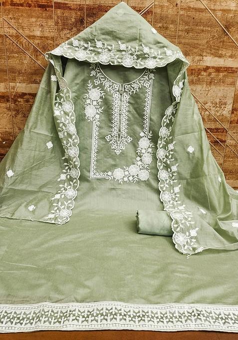 Lime Green Embroidered Poly Blend Kurta Set