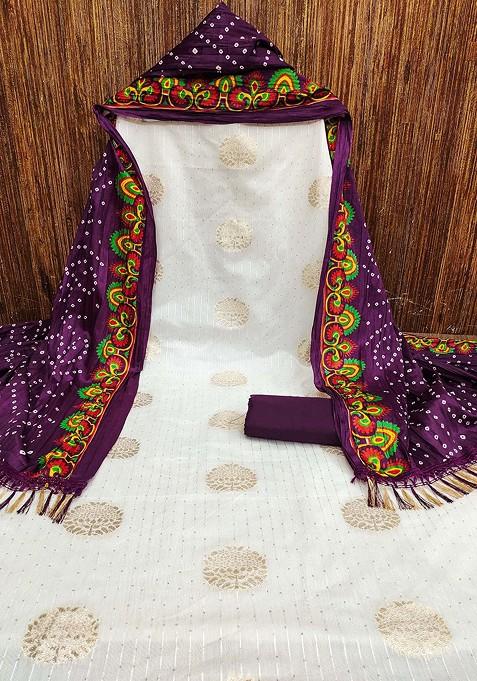 White Woven Poly Blend Kurta Set