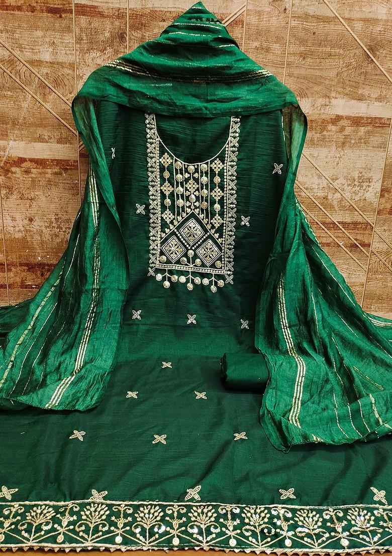 Green Embellished Poly Blend Kurta Set - Indya