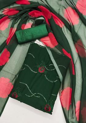 Green Embroidered Poly Blend Kurta Set