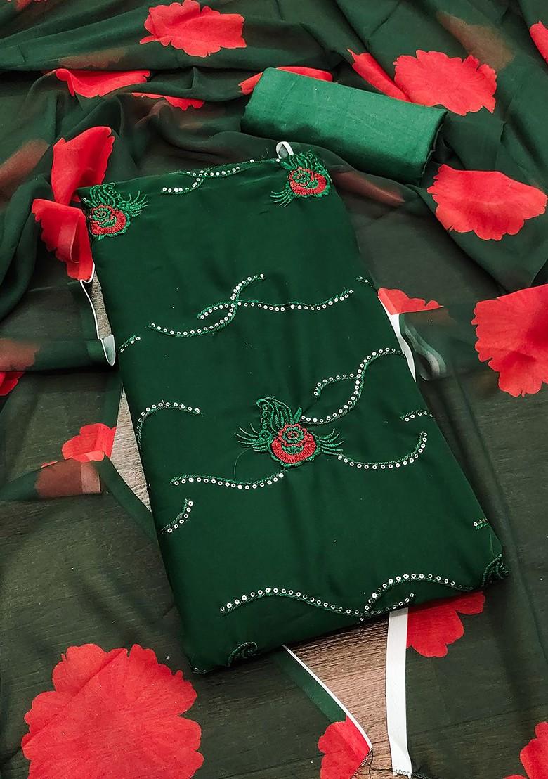 Green Embroidered Poly Blend Kurta Set - Indya