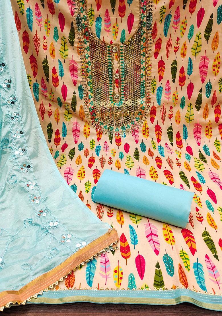 Blue Floral Print Poly Blend Kurta Set - Indya