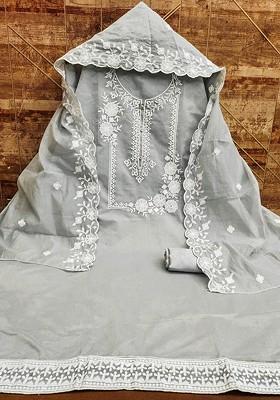 Grey Embroidered Poly Blend Kurta Set