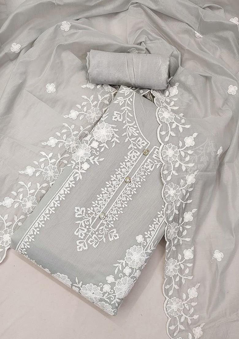 Grey Embroidered Poly Blend Kurta Set - Indya