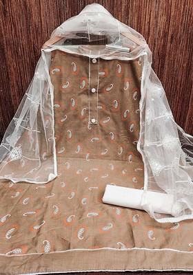 Brown Printed Poly Blend Kurta Set