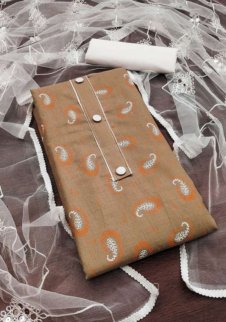 Brown Printed Blended Straight Kurta Set - Indya