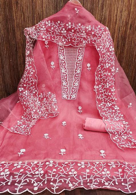 Pink Embroidered Poly Blend Kurta Set