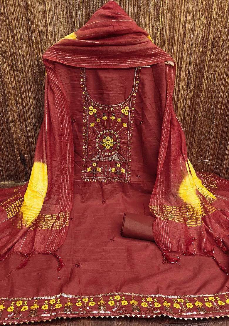 Maroon Embroidered Poly Blend Kurta Set - Indya
