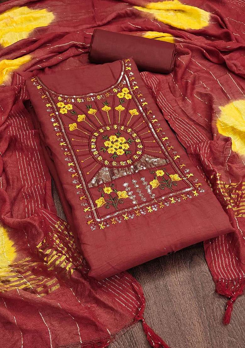Maroon Embroidered Poly Blend Kurta Set - Indya