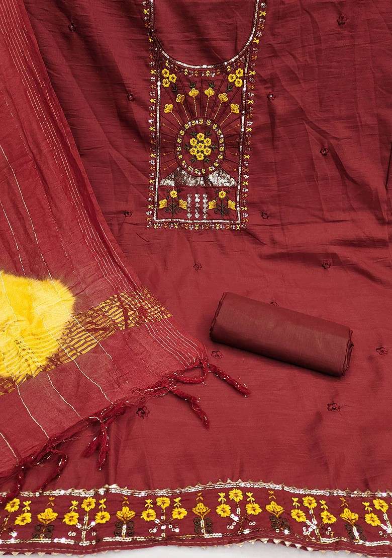 Maroon Embroidered Poly Blend Kurta Set - Indya
