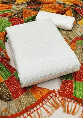 Off White Sequin Embroidered Poly Blend Kurta Set