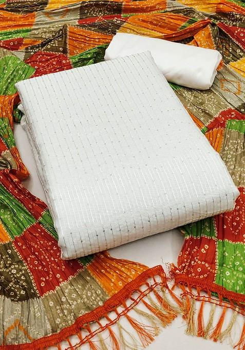 Off White Sequin Embroidered Poly Blend Kurta Set