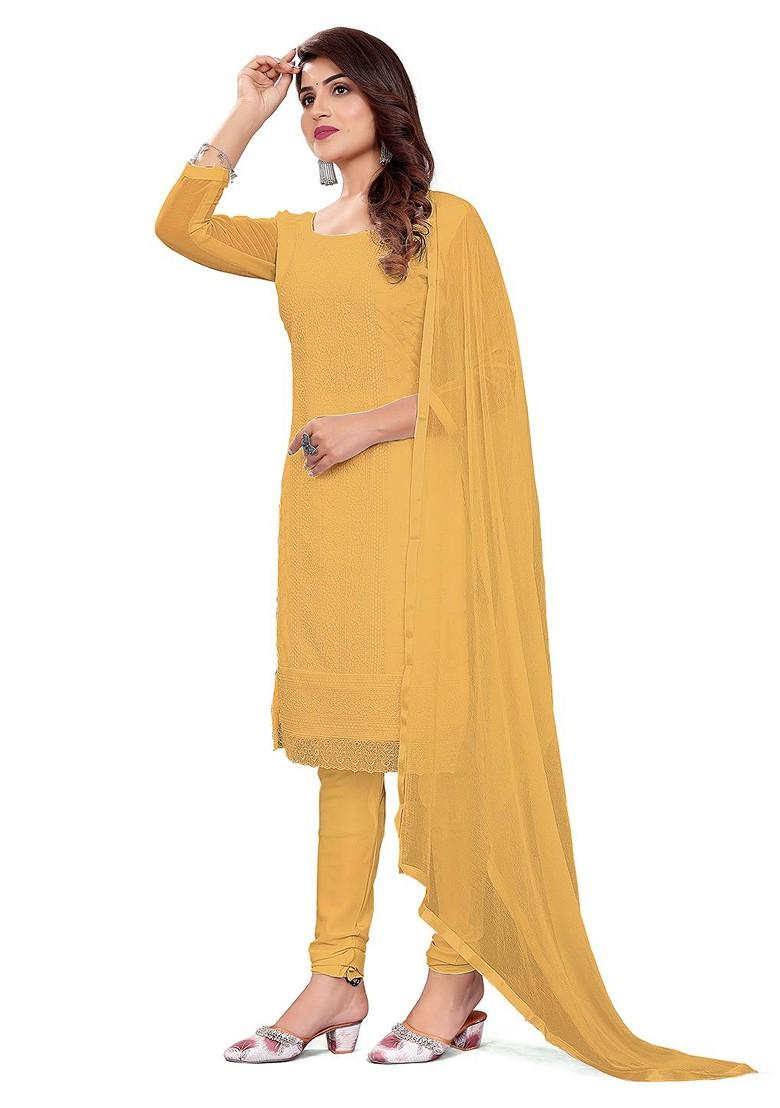 Beige Embroidered Silk Georgette Kurta Set - Indya